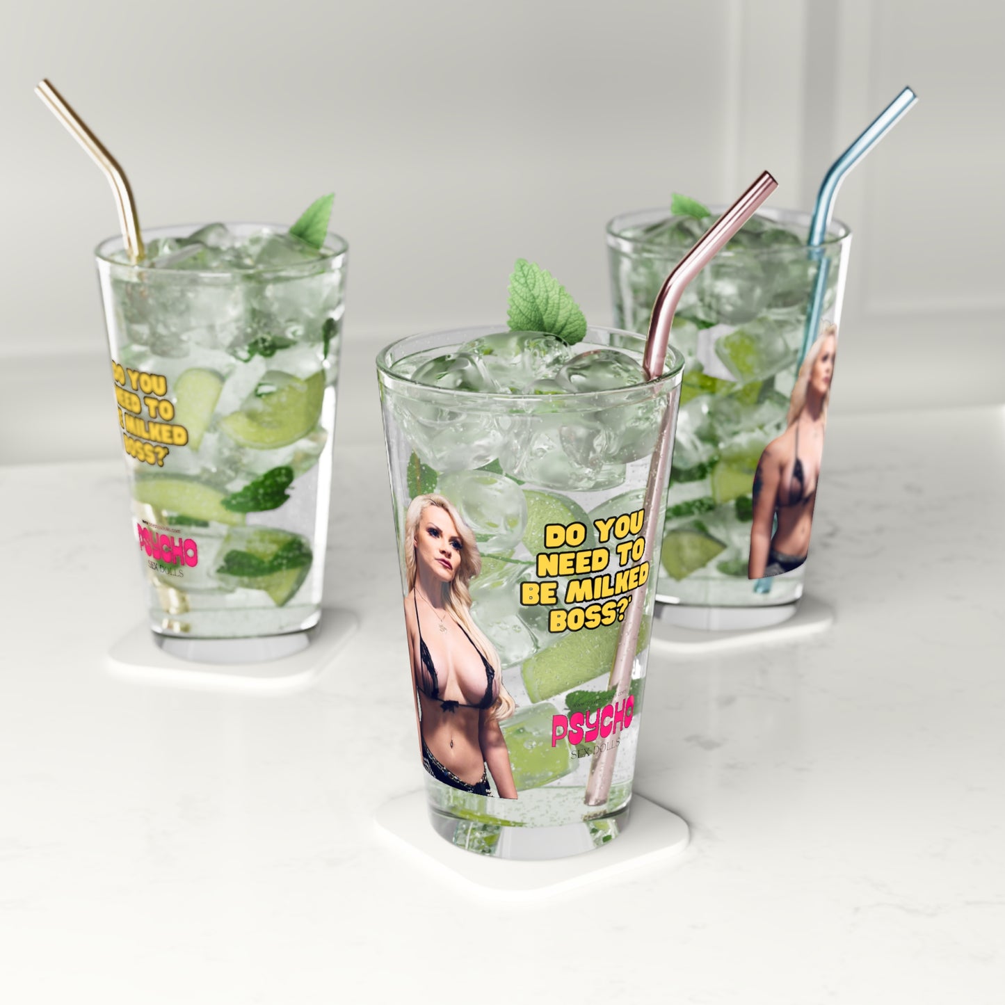 Psycho Sex Dolls Pint Glass, 16oz (Stella Paris)